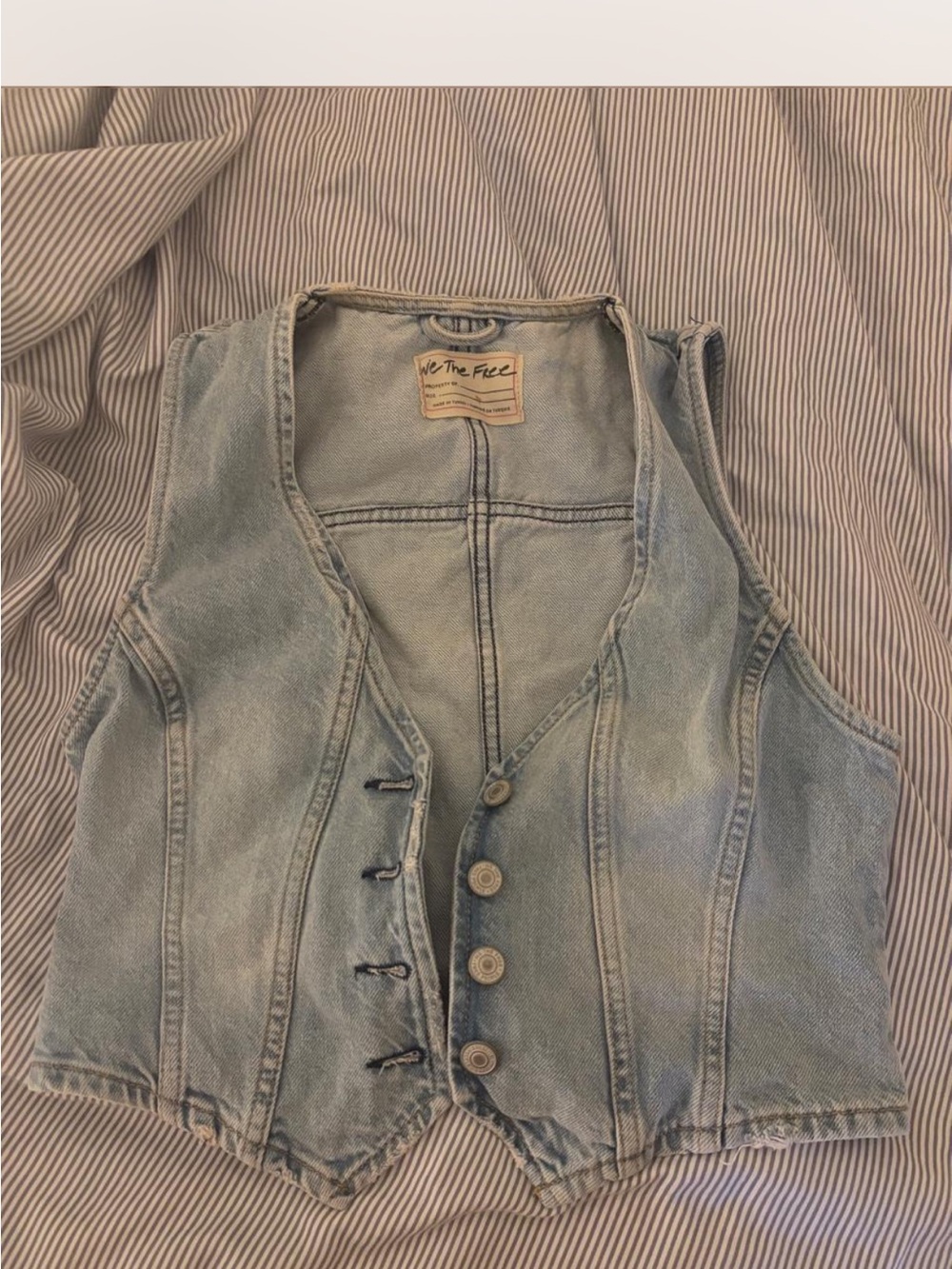 Free People Light Blue Washed Denim Vest - Women's Sleeveless Button Front